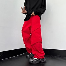美式复古街头机能红色工装裤男女潮牌高街多口袋休闲裤SE65P33，男装休闲裤，星座1116-2
