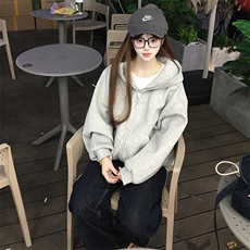 抖音得物高品质26春装美式高街重磅宽松结构高领连帽卫衣外套W60，女装短外套，电商A486-1