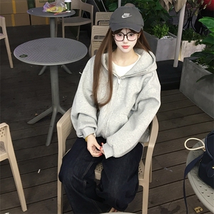 抖音得物高品质 26春装美式高街重磅宽松结构高领连帽卫衣外套W60图片