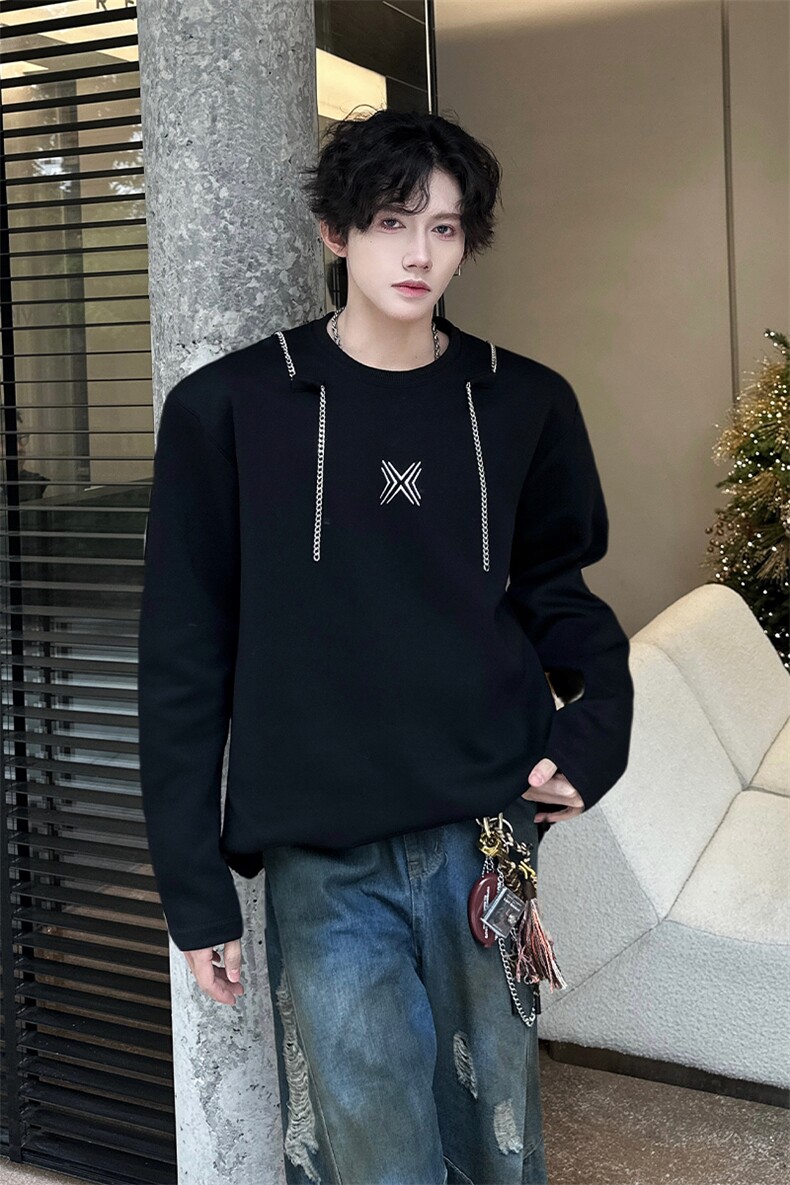 链条项链款男大时尚卫衣秋冬打底设计高街痞帅潮男打底衫长袖P55,男装卫衣,电商B319