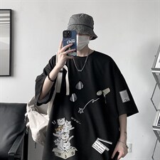 HT73115-P22华夫格t恤男短袖男大码五分袖大皂风，男装T恤，电商A040