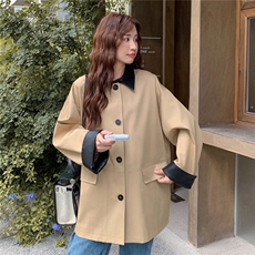 秋季新品！复古感撞色休闲宽松中长款风衣B208-9075-P155K228，女装风衣，浙宝208