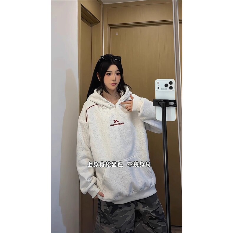 美式重磅刺绣卫衣男女秋冬季连帽上衣叠穿高级感情侣外套,女装短外套,星座506A