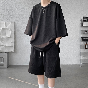 套装男夏季新品港风宽松短袖短裤一套菱形图运动装TZ0957-P45图片