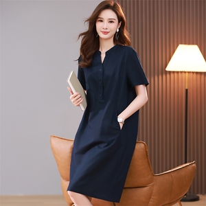 时尚显瘦棉麻连衣裙 夏季新款休闲宽松大码女装，女装连衣裙，文熹诺