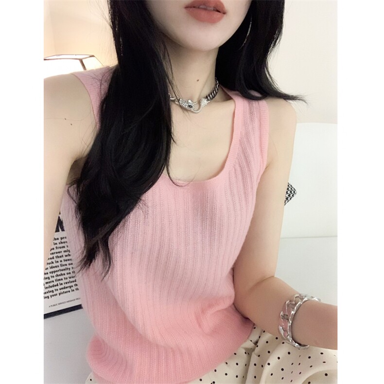 2025年夏季一线U型领吊带背心修身型女显瘦,女装背心吊带,美杜莎羊绒