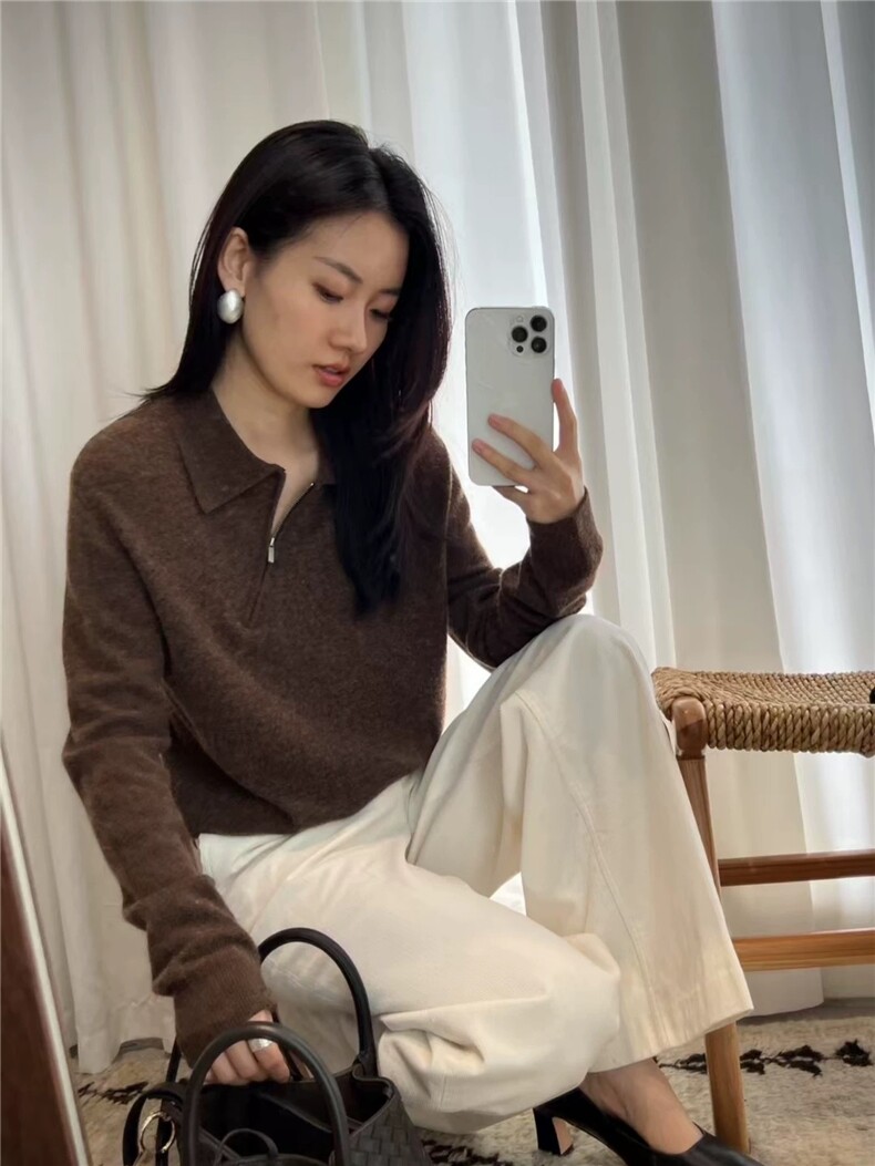 2025年秋季通勤套头polo领斜开拉链休闲/淑女，女装羊毛衫，圣旺供货
