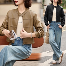 2025春秋季新款皮衣外套女短款立领时尚休闲小个子机车皮夹克上衣，女装皮衣，江南女神