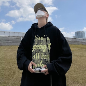 2023春秋情侣连帽印花上衣男hiphop嘻哈炸街套头衫卫衣 W5977-P31图片