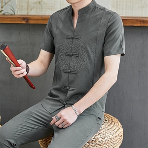 一套中国风夏装男士复古盘扣短袖套装潮流青年休闲唐装TZ027-P50图片