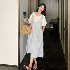 奶fufu背带裙女夏季2025新款洋气时尚穿搭一整套初恋连衣裙两件套，女装套装/套裙，2C113