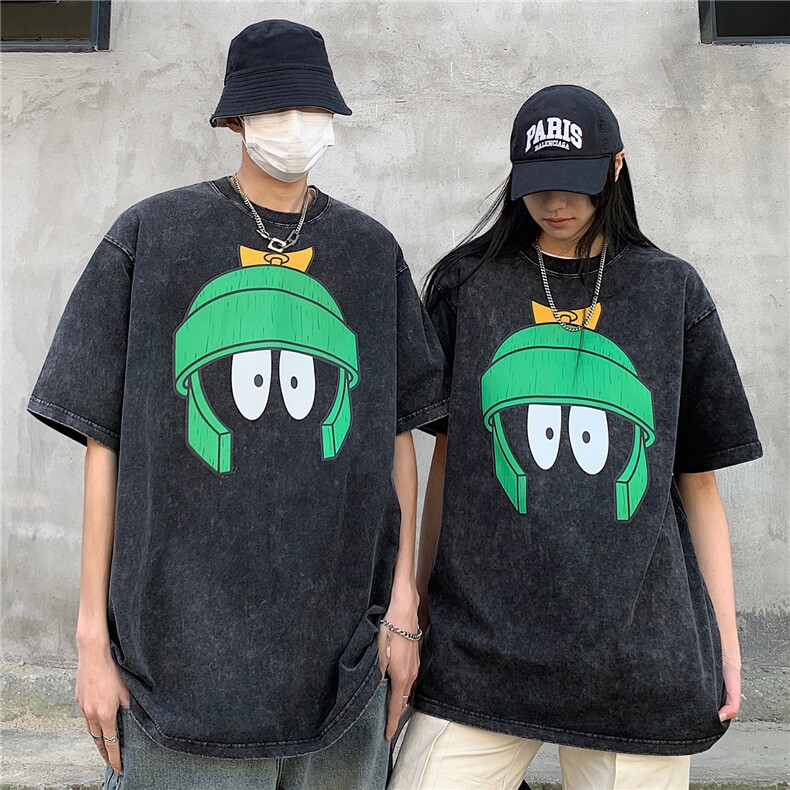 情侣装高街美式水洗印花圆领宽松短袖T恤男半袖潮D243P38男类,男装T恤,电商A335-1（原A458）