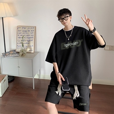 套装！华夫格套装男T恤短裤两件套大码港风TZ120-P50，男装休闲套装，电商B367