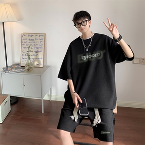 套装！华夫格套装男T恤短裤两件套大码港风TZ120-P50图片