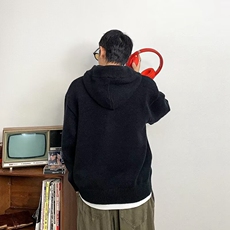 无品牌秋冬小众氛围感连帽卫衣外套美式复古慵懒风针织衫带帽长袖，男装针织衫/毛衣，星座218-8