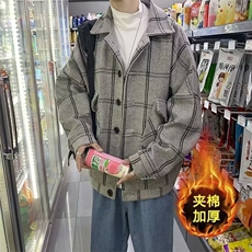 秋冬款加厚呢大衣格子毛呢外套男潮牌痞帅宽松休闲夹棉夹克，男装夹克，星座410-6（原星座1304-1）