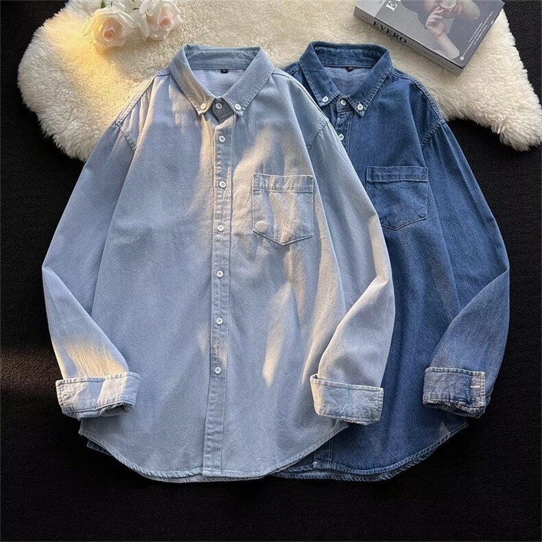 牛仔衬衫男女长袖秋季港风韩版上衣服宽松痞帅衬衣外套CS335-P45,男装衬衫,星座1008