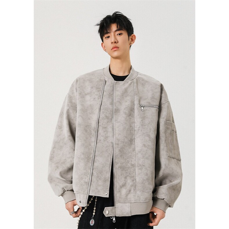 秋冬季美式痞帅机能风飞行机车皮衣立领夹克男生春秋款棒球服外套，男装皮衣，星座715-4