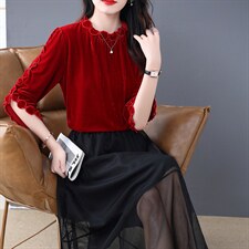 2022现货秋冬新款打底裙子条金丝绒上衣收腰显瘦时尚两件套女装，女装套装/套裙，韩然一族