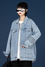 2021秋新中性风蒙马特大码男破洞字母刺绣牛仔夹克外套NJ8023-P70，男装夹克，电商A001