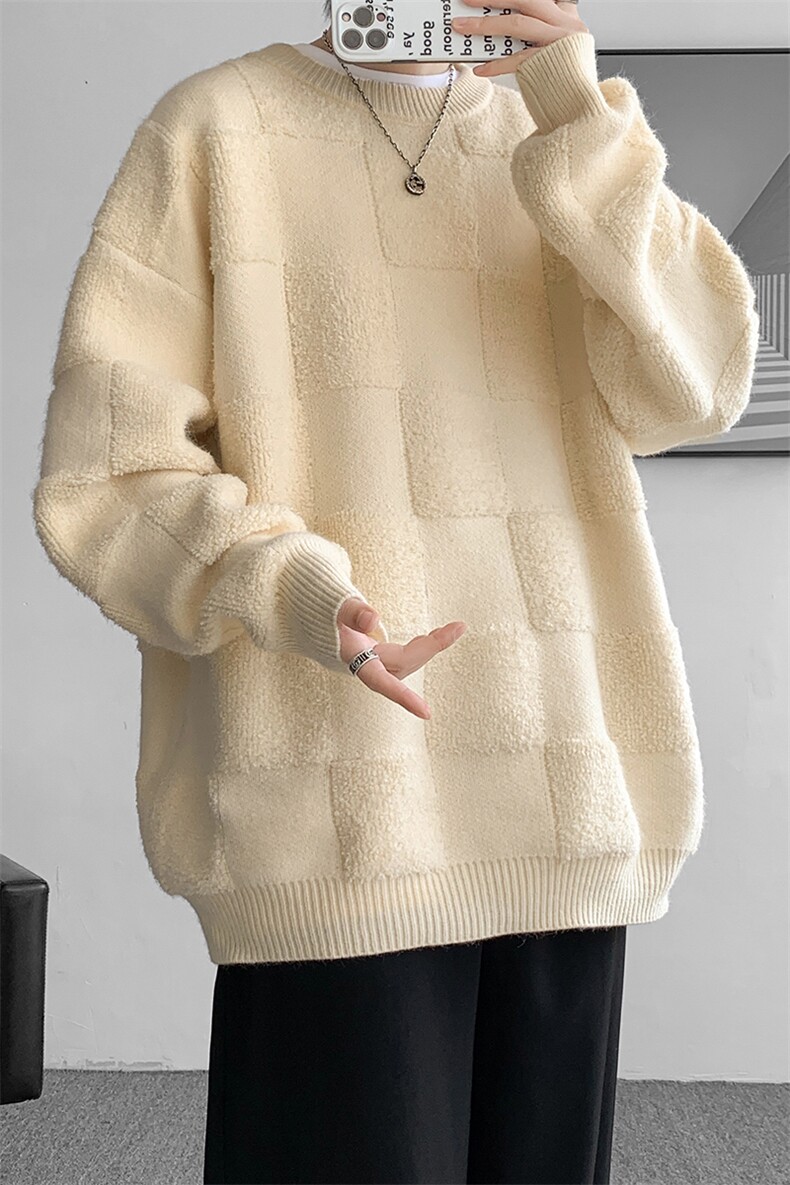 8XL-M特大码美式街头设计感毛巾绣格子毛衣男女情侣MY1204P50控68,男装针织衫/毛衣,电商D206-1