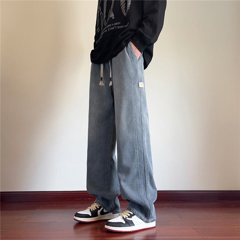 美式星空纹牛仔裤男高级感宽松阔腿直筒休闲裤J8061-P40/加绒P50,男装牛仔裤,星座509