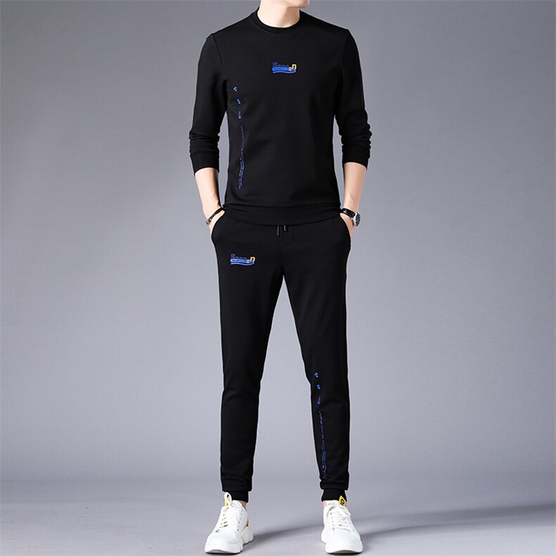 2021秋冬新款时尚男士套头圆领卫衣休闲裤长袖套装B9027P158，男装套装，电商D230