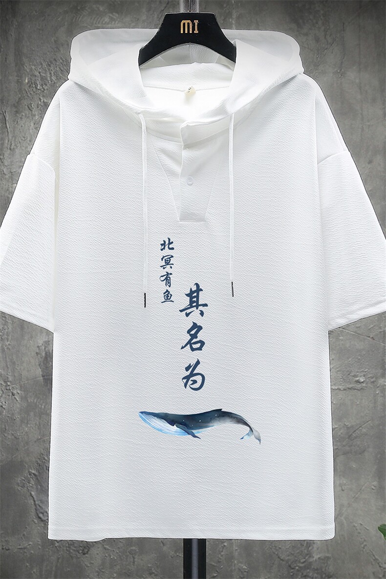 LD54261-P45连帽短袖t恤男大码胖子带帽五分袖中袖展架,男装T恤,电商A040A