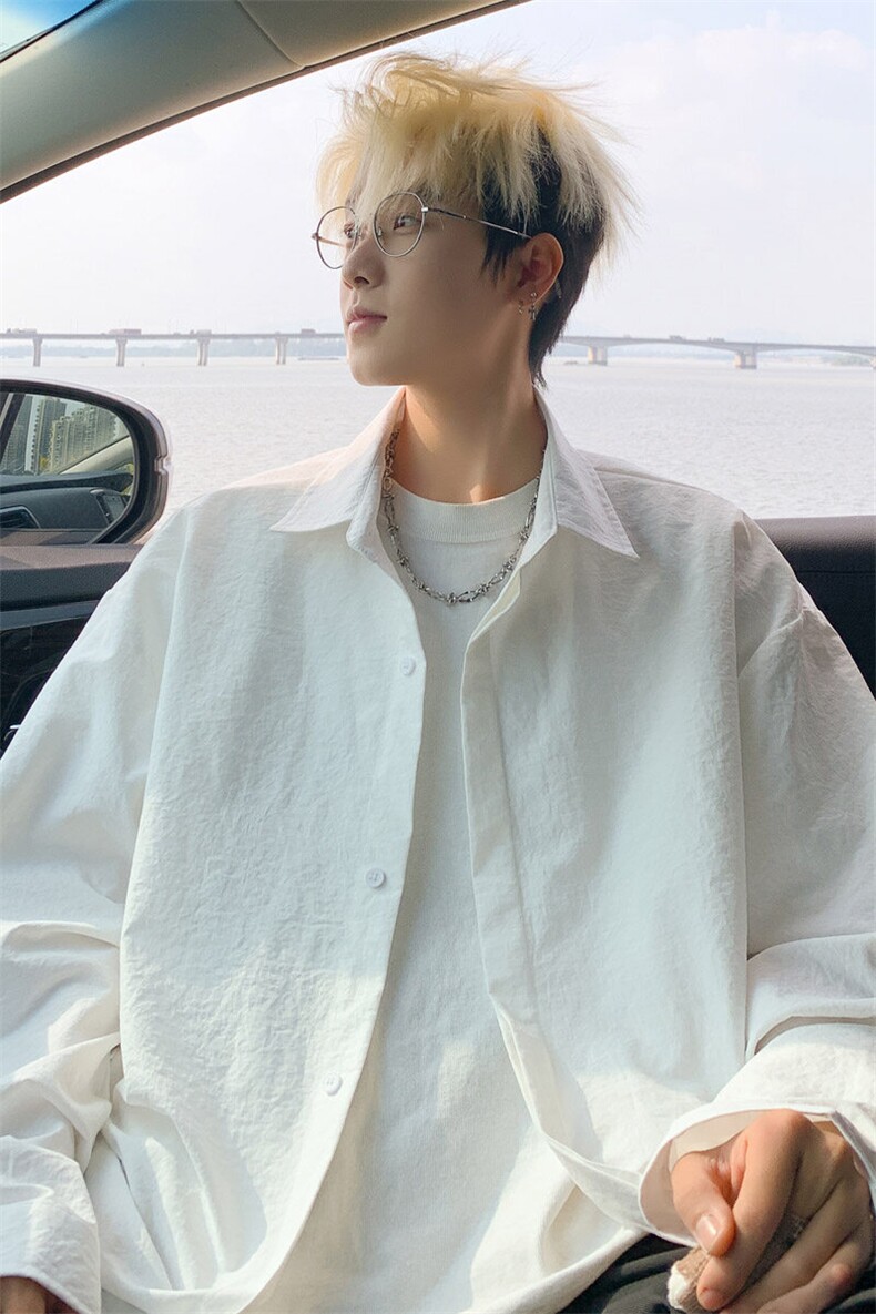 ！2025春季新款男士纯色长袖衬衣简约白衬衫CS06特P35,男装衬衫,电商B220