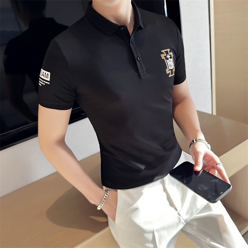 2024夏季新款 修身短袖POLO衫 韩版时尚印花T恤男D8807-p55控85图片