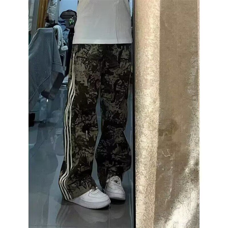 美式复古迷彩工装裤男女潮牌hiphop设计感直筒休闲裤WL8844-P45,男装休闲裤,星座1008