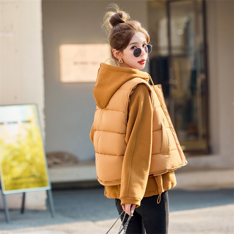 羽绒服马甲女士2025冬季新短款时尚两件套蓬松保暖马夹外套白鸭绒,女装羽绒服,意芙