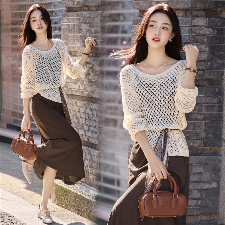 【现货】2025年秋季新款毛织镂空上衣针织吊带休闲，女装套装/套裙，乐吉娜