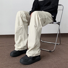 春秋双色高级感褶皱工装裤男款潮直筒宽松休闲长裤子D829/p58，男装工装外套，电商B381-2