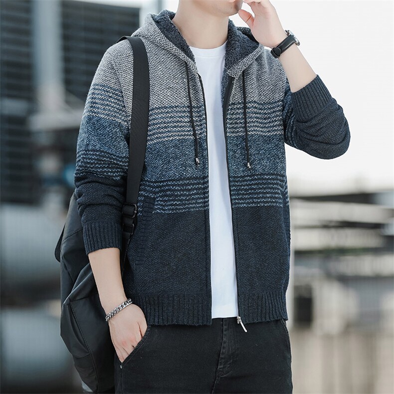 品质好秋冬季新款男士休闲连帽毛衣外套百搭加绒夹克8821-P40元,男装针织衫/毛衣,星座1706
