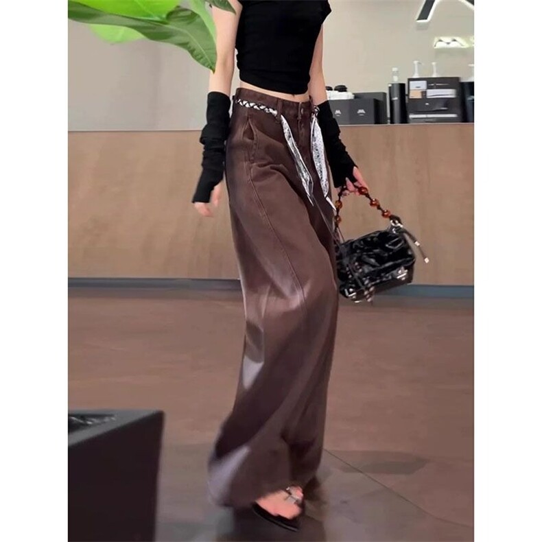 美式复古巧克力色阔腿休闲裤女秋季新款松弛感高腰宽松显瘦直筒裤,男装休闲裤,星座506A