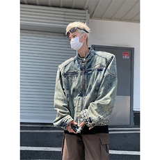 美式高街牛仔外套男秋季拉链潮牌立领vintage夹克潮牌J8200-p78，男装夹克，星座1008