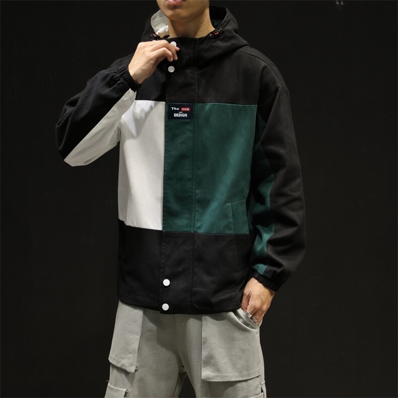 大货情侣装拼色2021春新日系大码撞色拼接外套男连帽夹克J925-P85,男装夹克,星座311A