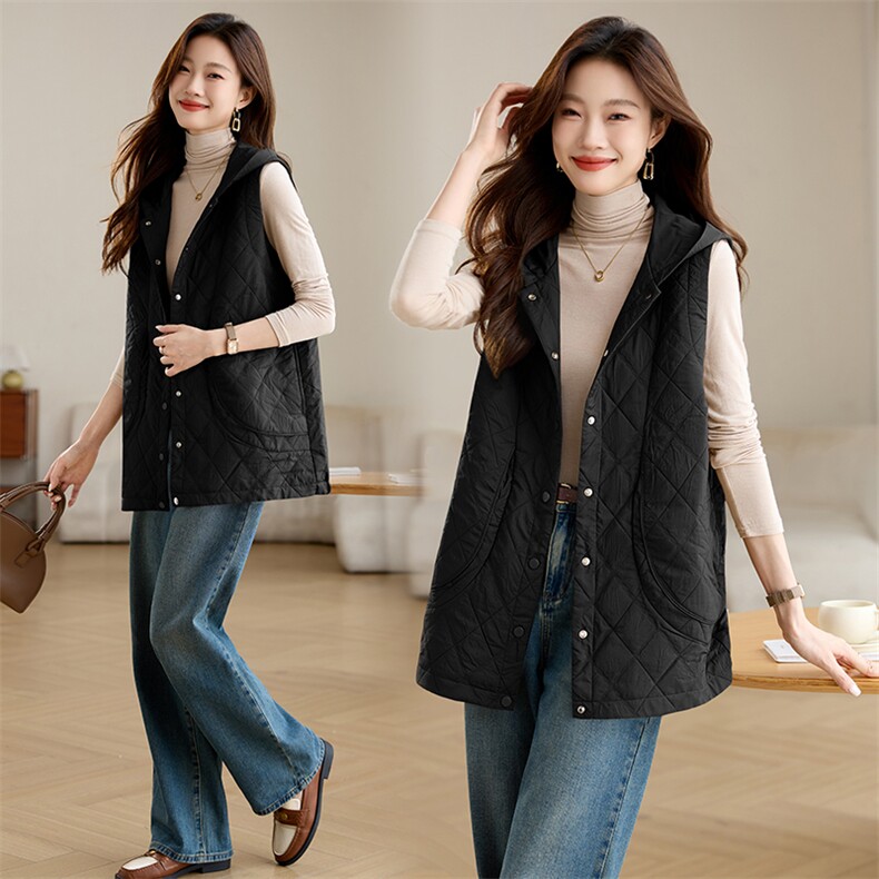 时尚百搭轻薄马甲女2025春秋新款中年妈妈装外套韩版宽松无袖背心，女装马甲，韩派