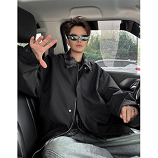 潮美式复古翻领假两件夹克男女高街短款春秋休闲外套，男装夹克，星座410-7