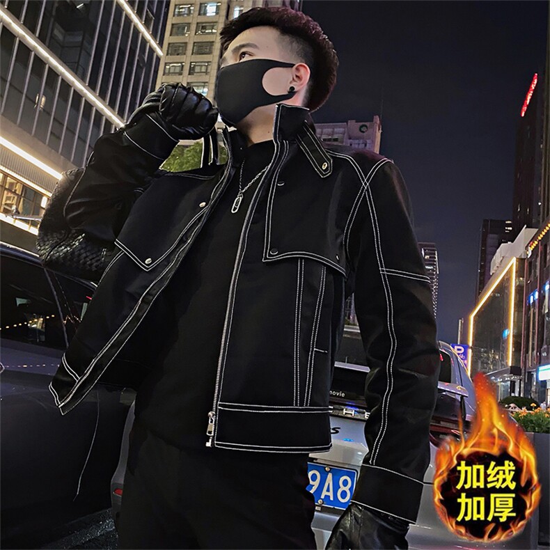 JK218加绒/P140控190冬季加厚立领重工明线设计皮衣夹克外套男首1图片