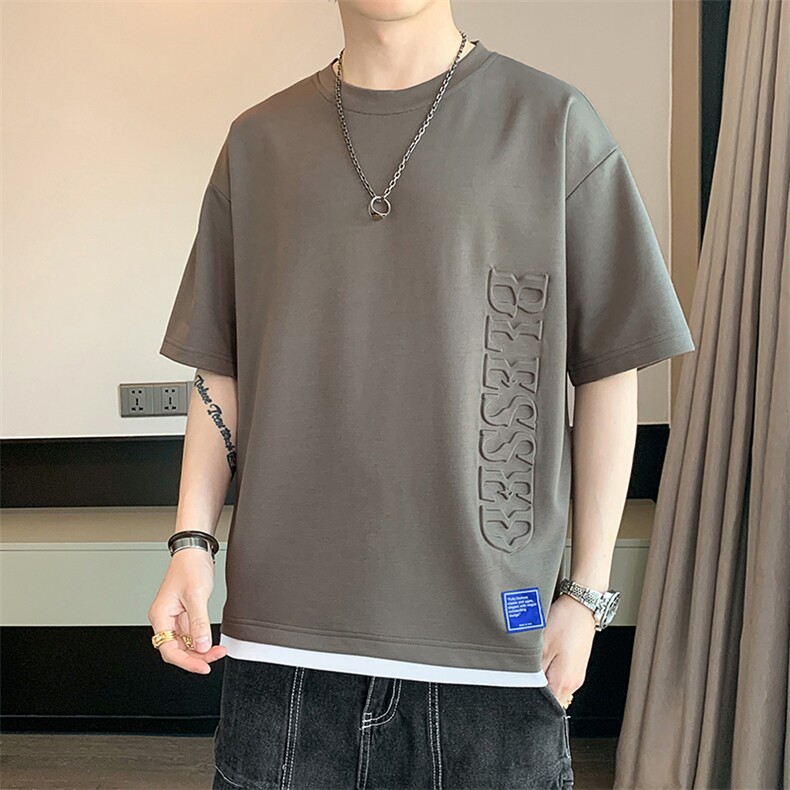 冰氧仿棉短袖店主风体恤夏季休闲百搭刺绣纯色男上衣TC3148-P24,男装T恤,星座717