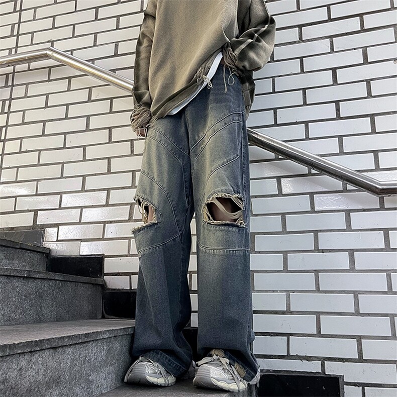 破洞牛仔裤男高街欧美慵懒韩风潮流文艺时尚潮裤N0826-P53,男装牛仔裤,星座308B-1