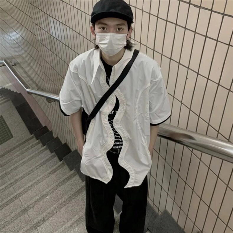 CS3132p75限98休闲复古设计感夏季休闲方领衬衫,男装衬衫,电商A089-1