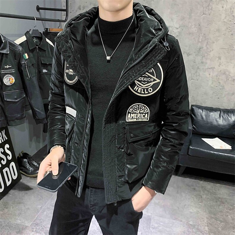 店主风冬季保暖羽绒服休闲男士绣标装饰连帽外套C301B-YR02,男装羽绒服,电商C301B