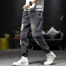 2021春季新日系大码男字母印花破洞拼接束脚九分牛仔裤N8102-P55，男装牛仔裤，电商A001