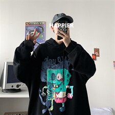 中性港风卡通手绘连帽卫衣秋冬季套头帽衫LW57-P35，男装卫衣，星座508（原C305）