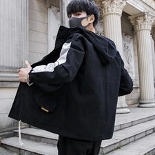 2021春季新款男士夹克拼色连帽工装风衣韩版潮流外套DS324TP95，男装夹克，电商A102