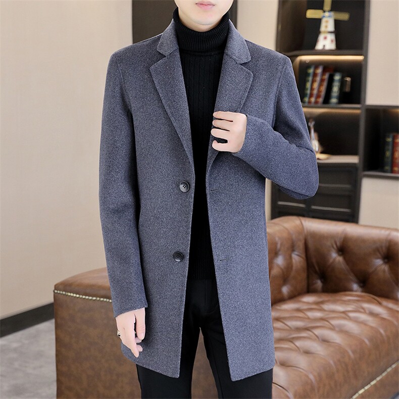 秋冬高男士高端手工双面呢羊绒大衣中长款西服风衣A58P268,男装毛呢大衣,电商B226