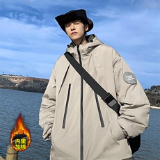美式双拉链防水纹章连帽棉服男加棉加厚棉衣外套M74-特P105控168，男装棉衣，电商A001